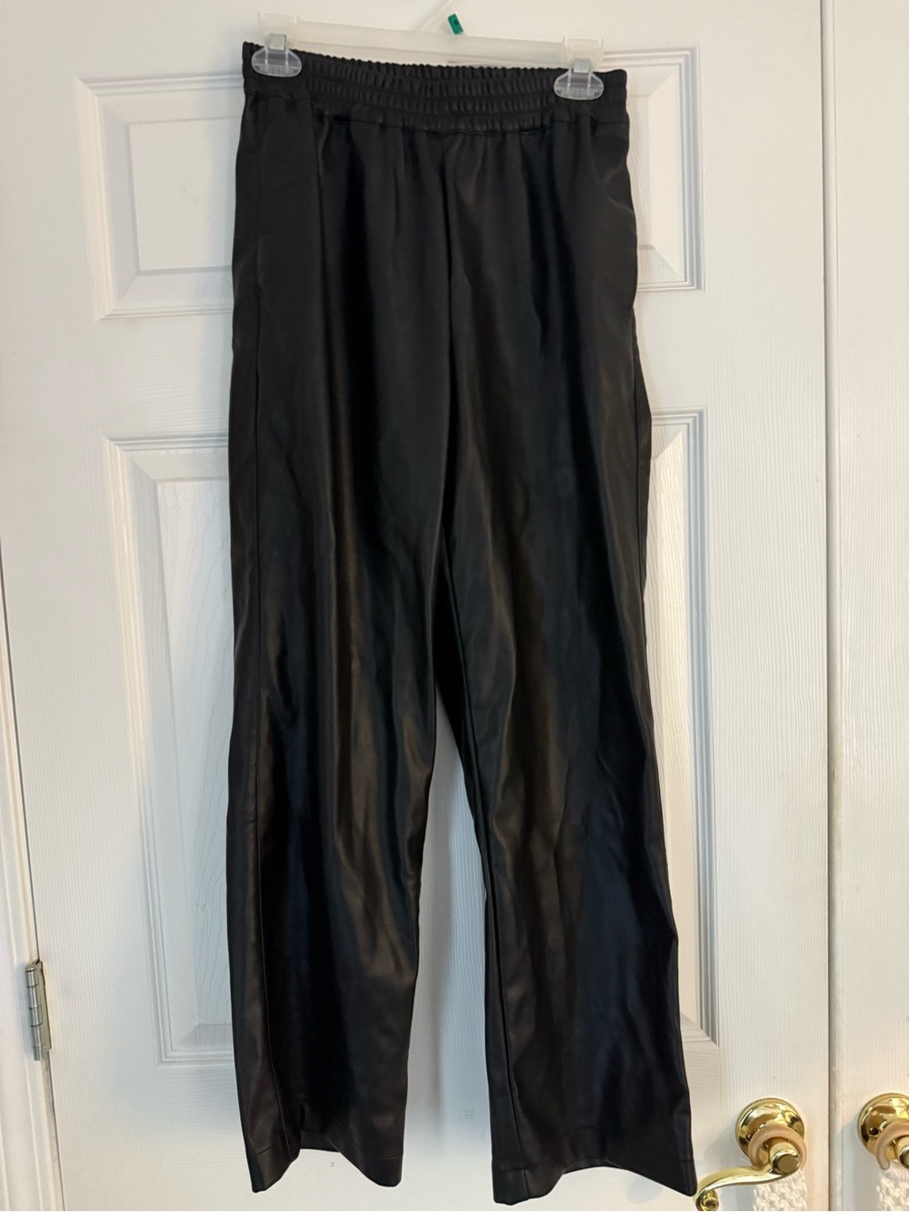 Shinestar Black Faux Leather Elastic Waist Pants